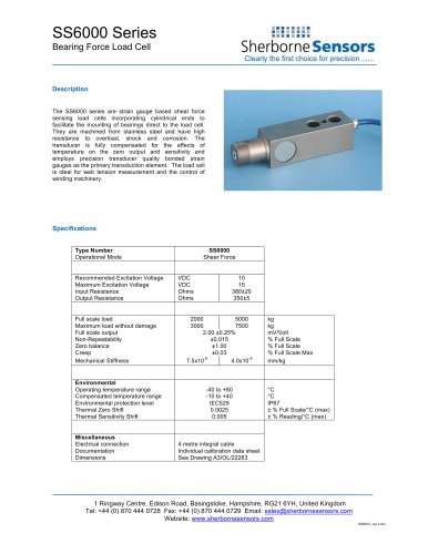 Sherborne Sensors SS6000 Series Bearing Force Load Cells