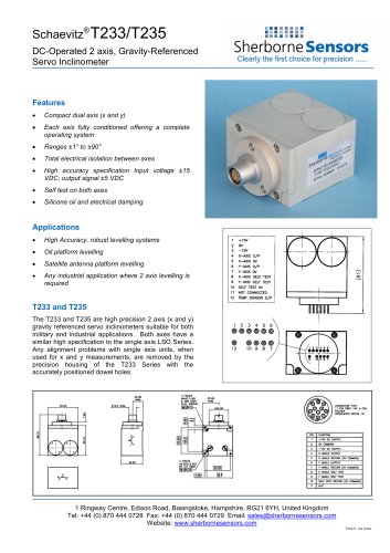 Sherborne Sensors T233/235 Series Servo Inclinometers