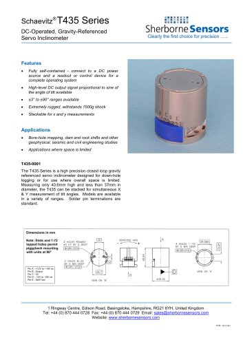 Sherborne Sensors T435 Series Servo Inclinometers