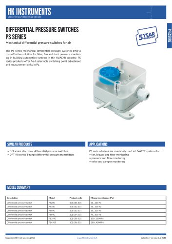 DIFFERENTIAL PRESSURE SWITCHES PS Series