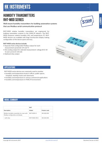 RHT-MOD Humidity transmitter for room with Modbus