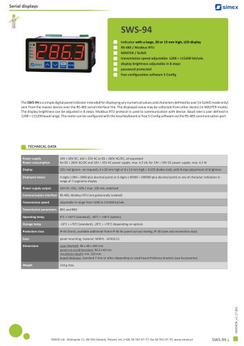 Digital indicator SWS-94 datasheet