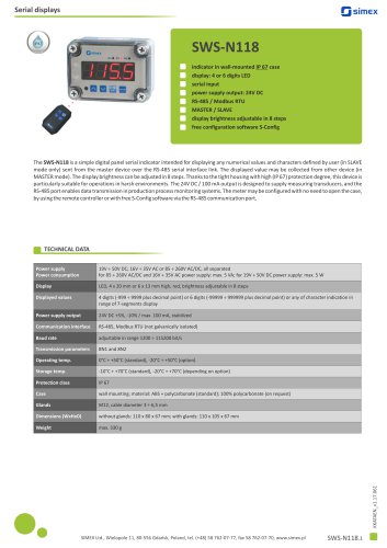 Digital IP67 indicator SWS-N118 datasheet