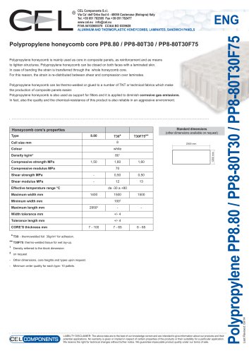 Polypropylene honeycomb sheets PP8.80 / PP8-80T30 / PP8-80T30F75