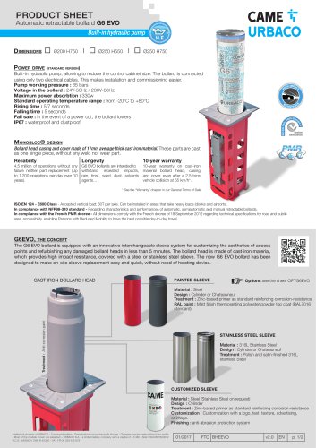 G6 EVO Automatic Retractable Bollard (Built-in hydraulic pump)