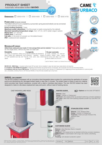 G6 EVO automatic retractable bollard (Pneumatic)