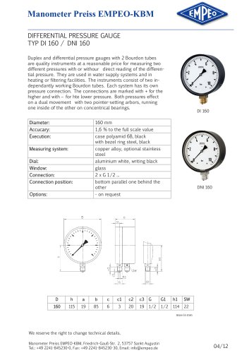 DIFFERENTIAL PRESSURE GAUGE TYP DI 160 / DNI 160