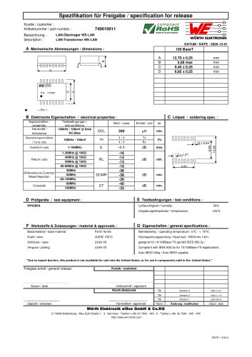 WE-LAN LAN-Transformer 749010011