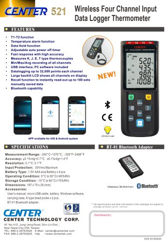 CENTER 521 Wireless Four Channel Input Data Logger Thermometer