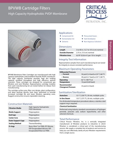 Biopharm Hydrophobic PVDF Cartridge Filters