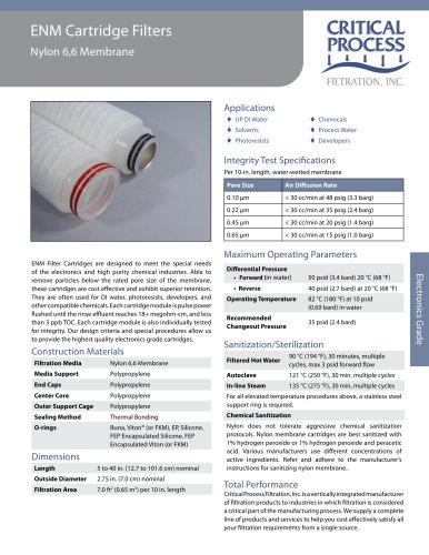 Electronics Nylon 6,6 Cartridge Filters