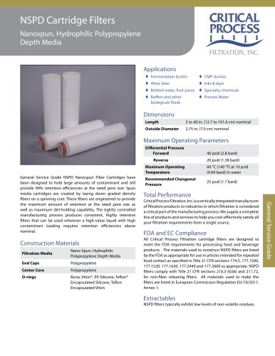 Nano-Spun Polypropylene Depth Cartridge Filters