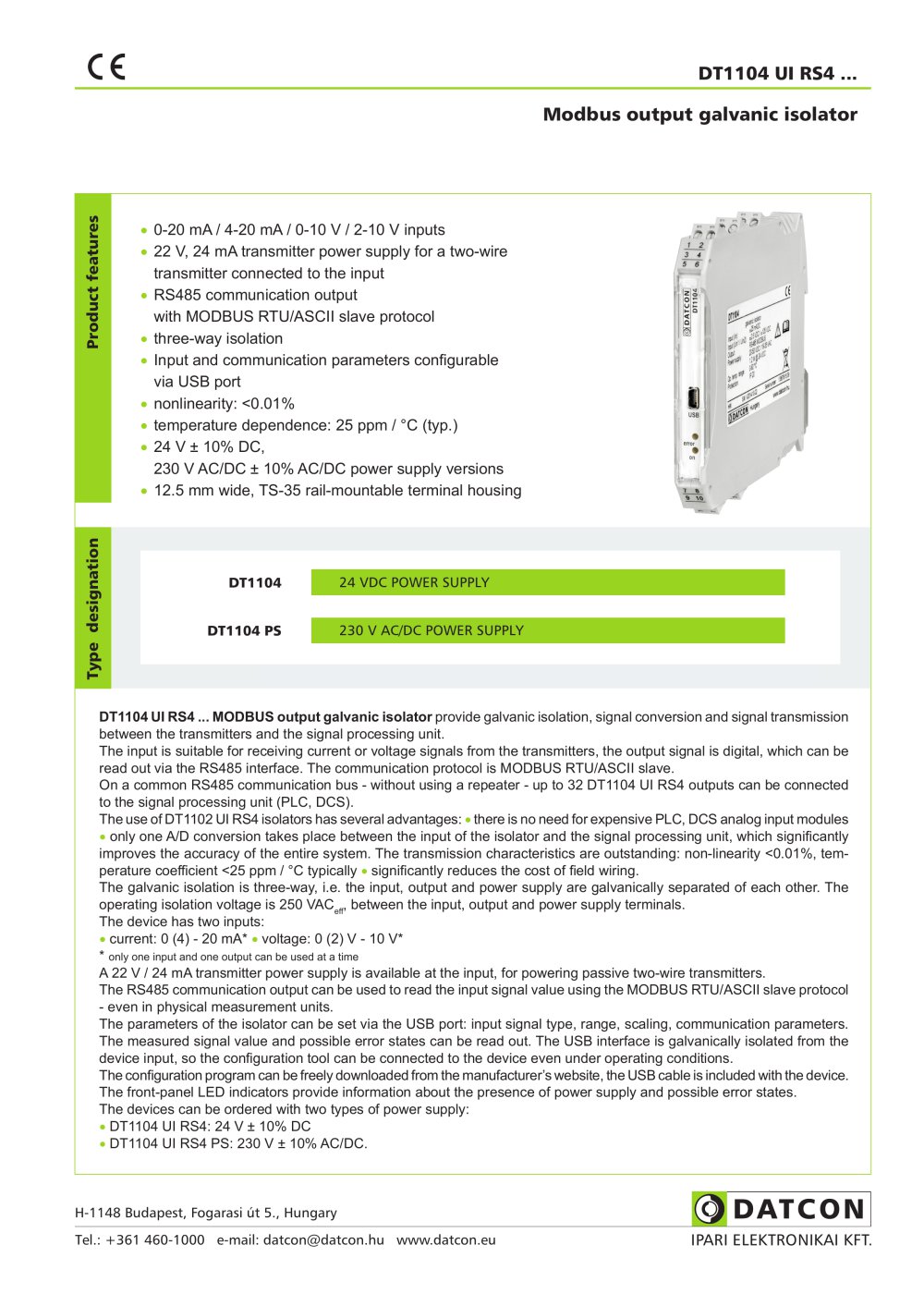 Leaflet of DT1104 UI RS4 - Datcon Industrial Electronics Ltd.