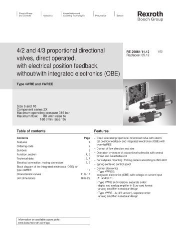 Rexroth 4/2 and 4/3 proportional directional valves (WRE/WREE)