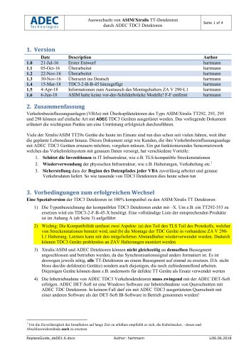 Auswechseln von ASIM/Xtralis TT-Detektoren durch ADEC TDC3 Detektoren