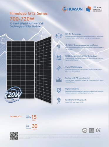 Himalaya G 12 Series 700-720W 1 32-cell Bifacial HJT Half Cell Double-glass Solar Module