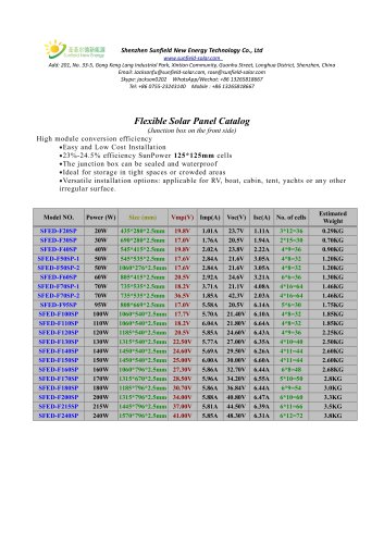 Catalogue of SUNPOWER flexible solar panel