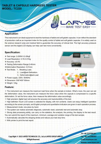 LARYEE TABLET & CAPSULE HARDNESS TESTER TC220