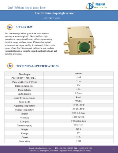 2mJ Erbium-doped glass laser