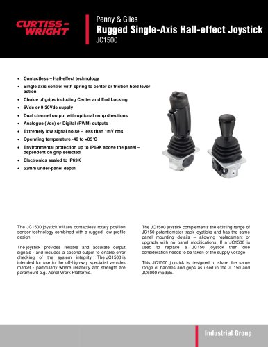 JC1500 - Rugged Single-Axis Hall-effect Joystick