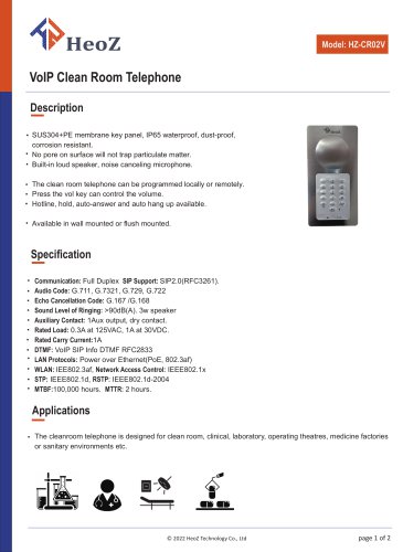 HZ-CR02V VoIP Cleanroom Telephone Datasheet