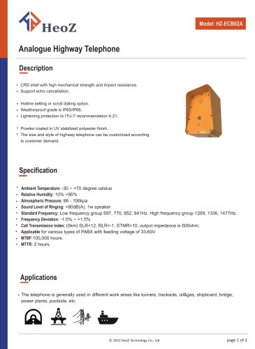 HZ-ECB02A emergency call box and phones datasheet