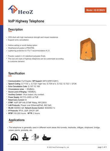HZ-ECB02V emergency call box and phones datasheet