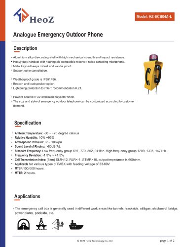 HZ-ECB04AL Analogue Emergency Call Box Datasheet