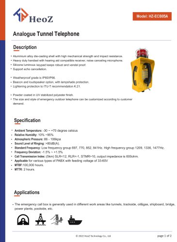 HZ-ECB05A Analogue Tunnel Telephone Datasheet