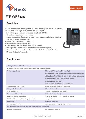 HZ-OP01 Office VoIP Telephone Datasheet