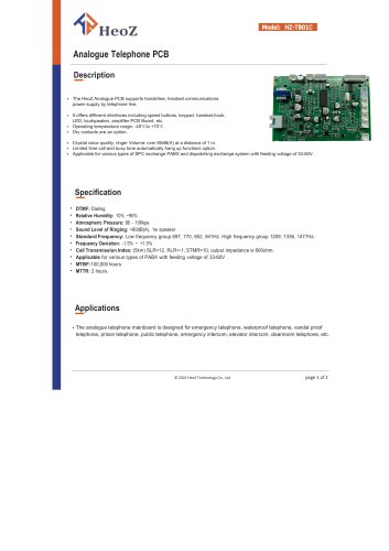 HZ-TB01C  Analog Telephone PCB Board Datasheet