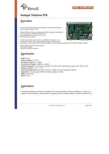 HZ-TB01D RS232 RS232 Landline Phone PCB Board Datasheet