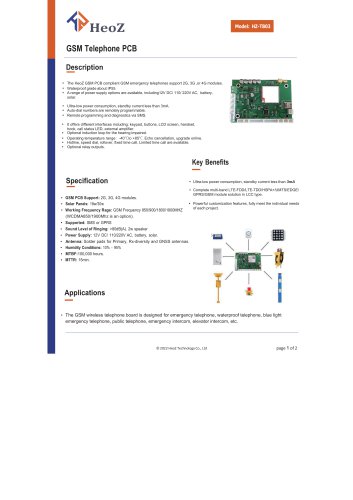 HZ-TB03 GSM Telephone PCB Board Datasheet