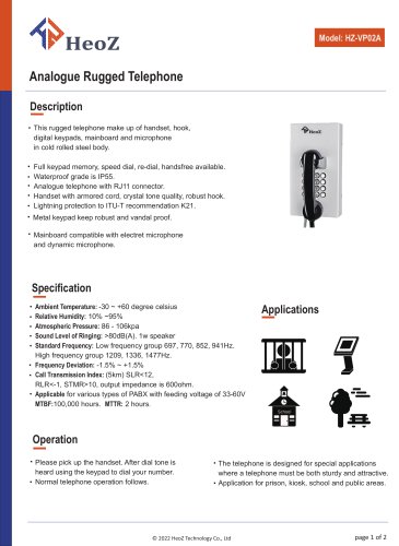 HZ-VP02A Analogue Inmate Telephone Datasheet