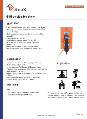 HZ-VP02LCDG GSM Telephone Datasheet
