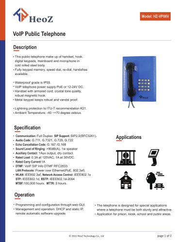 HZ-VP06V VoIP Public Telephone Datasheet