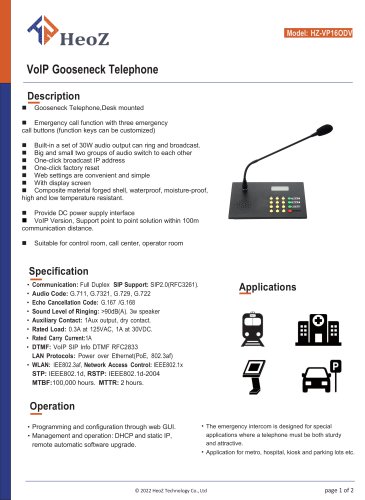 HZ-VP16PDV IP-Based Paging Console Phone datasheet