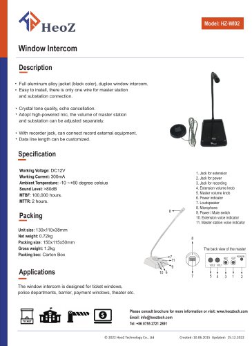 HZ-WI02 Window Intercom Datasheet