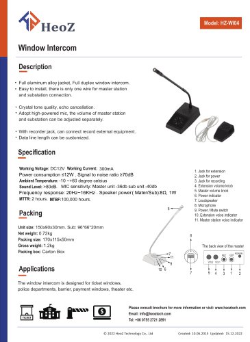 HZ-WI04 Window Intercom Datasheet