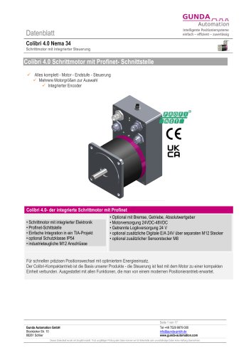 Colibri 4.0 Schrittmotor mit Profinet- Schnittstelle NEMA 34