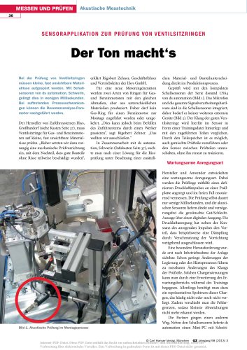 Sensorapplikation zur Pr&uuml;fung von Ventilsitzringen