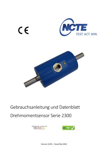 Gebrauchsanleitung und Datenblatt  Drehmomentsensor Serie 2300