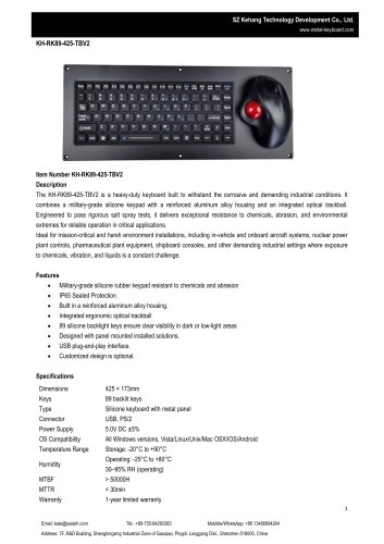 SZ KEHANG Salt-Spray-Proof Ruggized Keyboard KH-RK89-425-TBV2