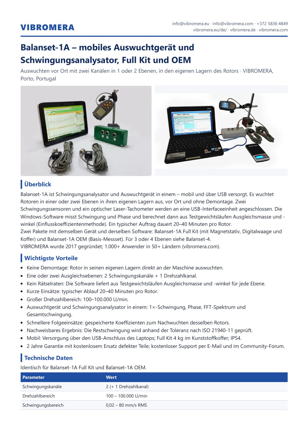 Balanset-1A &ndash; mobiles Auswuchtger&auml;t und Schwingungsanalysator, Full Kit und OEM - VIBROMERA
