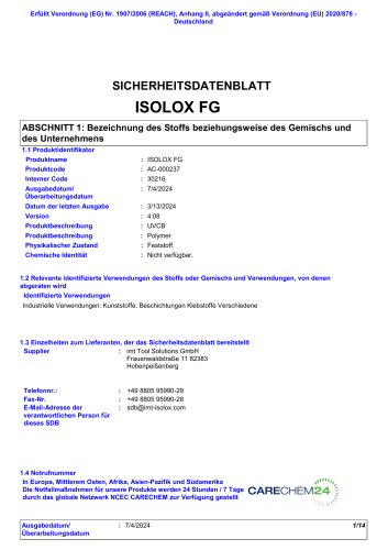 SICHERHEITSDATENBLATT ISOLOX FG
