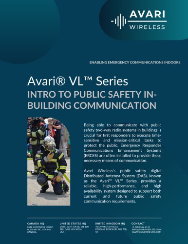 Avari&reg; VL&trade; Series INTRO TO PUBLIC SAFETY IN- BUILDING COMMUNICATION