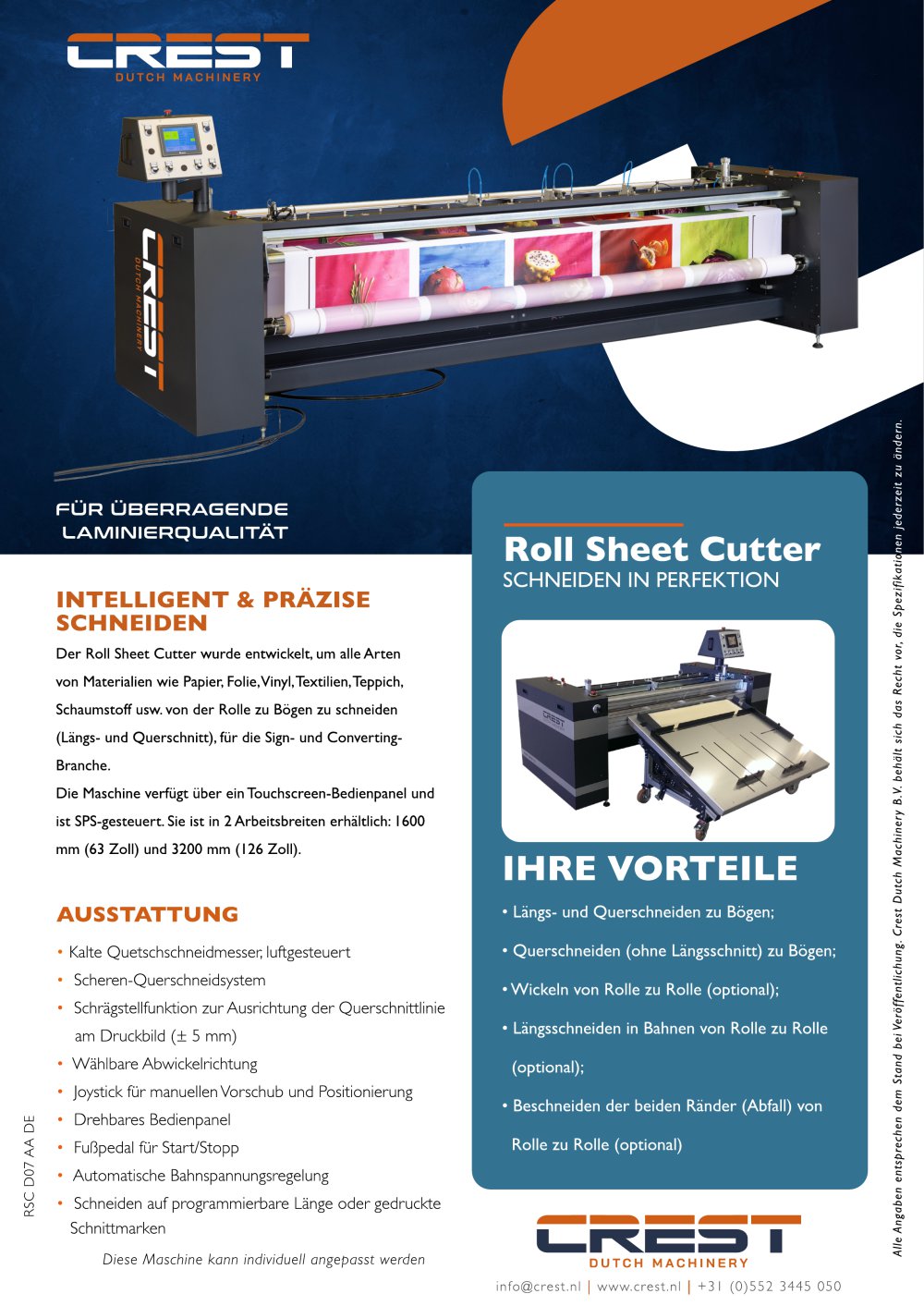 Crest Datasheet Roll Sheet Cutter - Crest Dutch Machinery