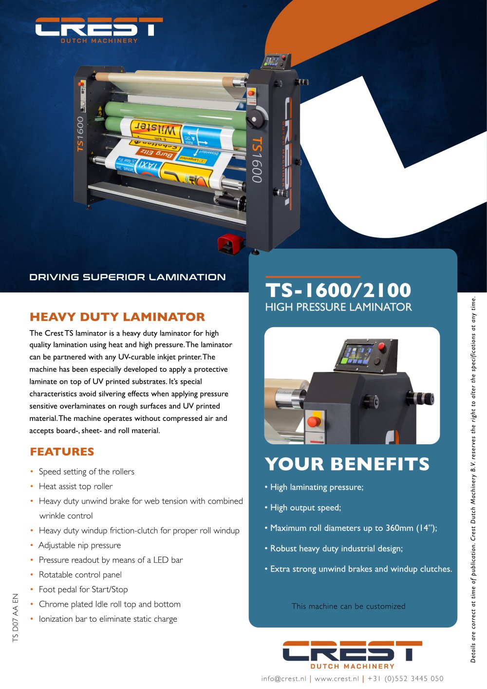 Crest Datasheet TS-1600 2026 - Crest Dutch Machinery