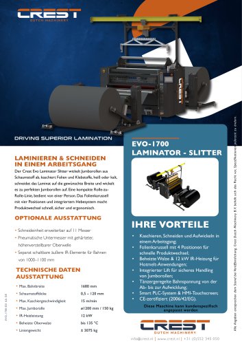 Datasheet Crest EVO-1700 Laminator Slitter