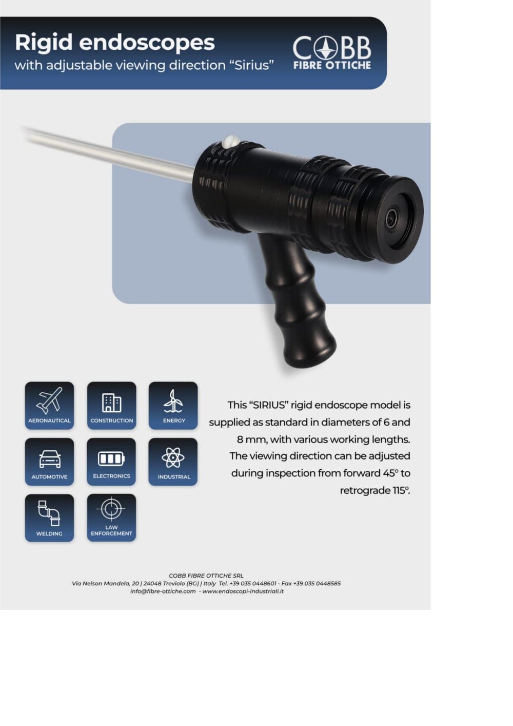 Rigid endoscopes with adjustable viewing direction &ldquo;Sirius&rdquo; - Cobb Fibre Ottiche Srl